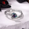 Skeleton Hand S925 Silver Open Ring with Rainbow Crystal