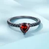 925 Silver Black‑Plated Heart Red Gem Ring 925 Silver Black‑Plated Heart Red Gem Ring