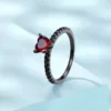 925 Silver Black‑Plated Heart Red Gem Ring 925 Silver Black‑Plated Heart Red Gem Ring