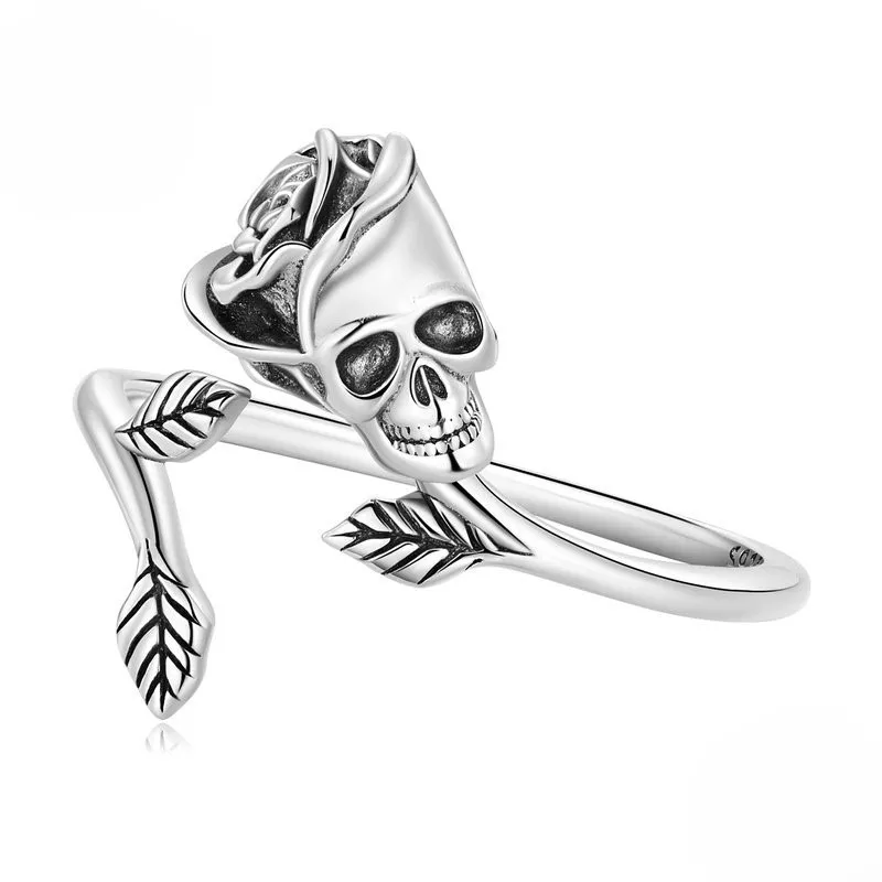 Skull Rose S925 Sterling Silver Open Ring