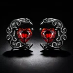 925 Silver Black‑Plated Moon Heart Stud Earrings