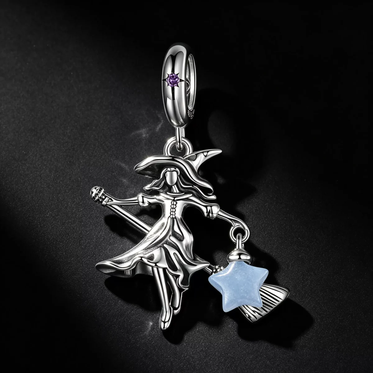 Glow‑in‑the‑Dark Witch S925 Silver Dangle Charm