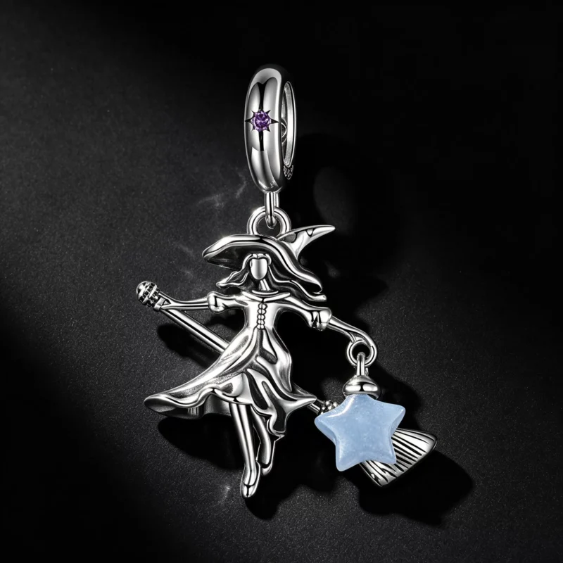 Glow‑in‑the‑Dark Witch S925 Silver Dangle Charm
