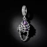 925 Silver Spider Web Purple Crystal Dangle Charm