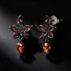 Red Mandala Flower S925 Silver Drop Stud Earrings