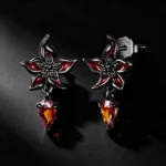 Red Mandala Flower S925 Silver Drop Stud Earrings