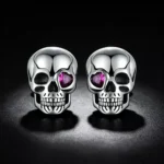Heart Gem Skull S925 Silver Stud Earrings