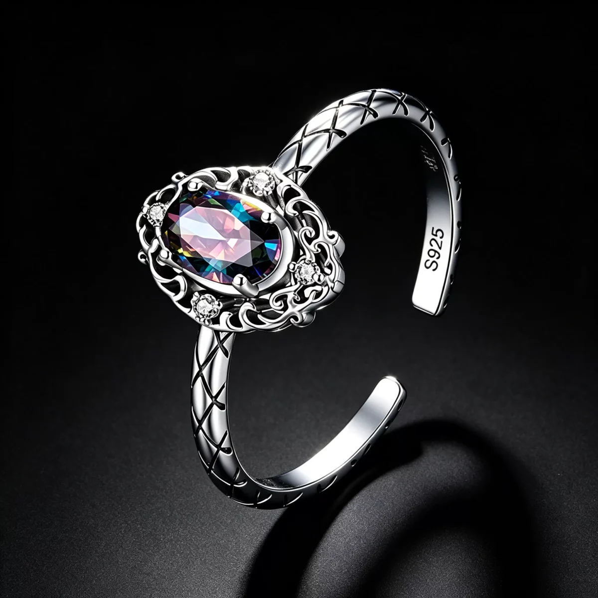 Vintage Filigree Mystic Topaz S925 Silver Ring