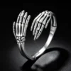 Skeleton Hands Hug S925 Silver Open Ring