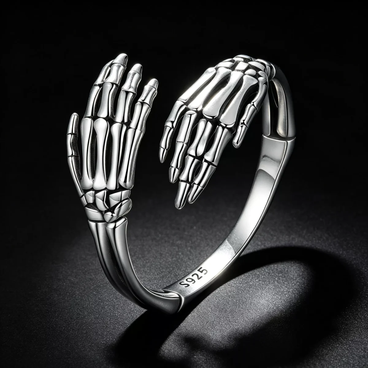 Skeleton Hands Hug S925 Silver Open Ring