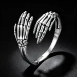 Skeleton Hands Hug S925 Silver Open Ring