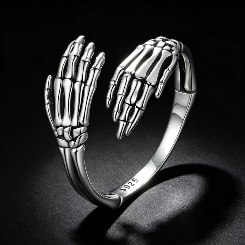 Skeleton Hands Hug S925 Silver Open Ring