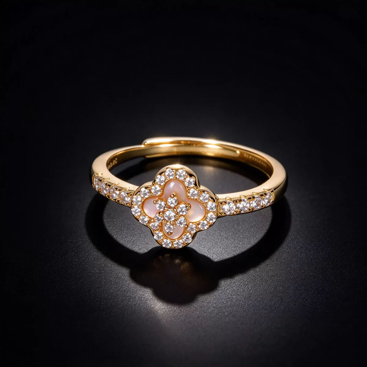 S925 Shell Clover Adjustable Ring