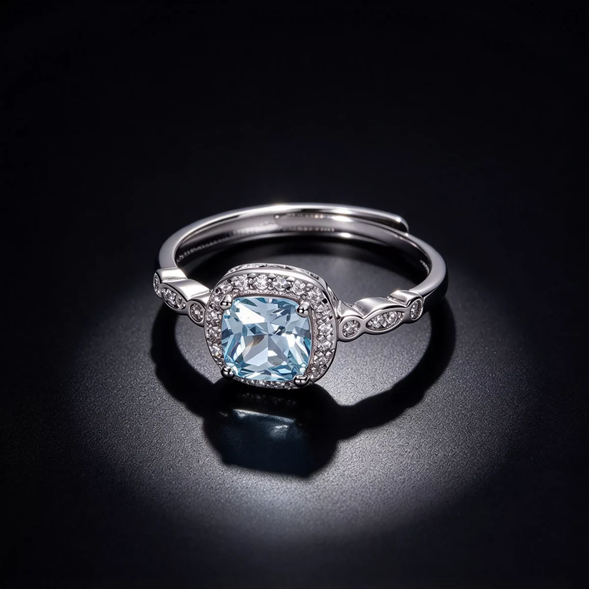 S925 Silver Light Blue Cushion Cut Ring
