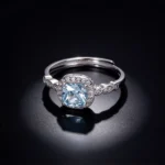 S925 Silver Light Blue Cushion Cut Ring
