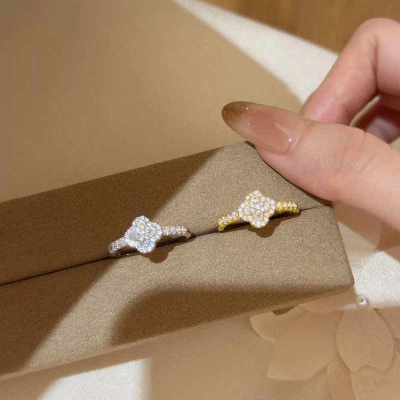 S925 Shell Clover Adjustable Ring