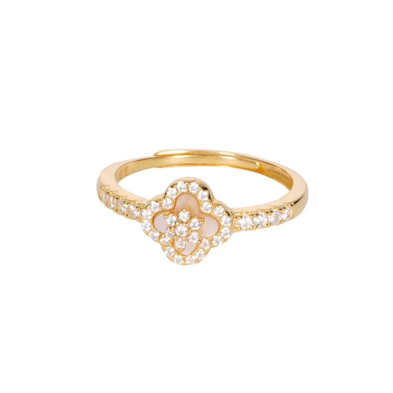 S925 Shell Clover Adjustable Ring