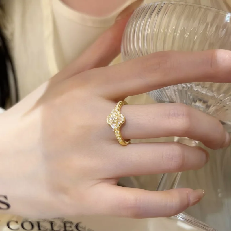 S925 Shell Clover Adjustable Ring
