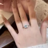 S925 Silver Light Blue Cushion Cut Ring