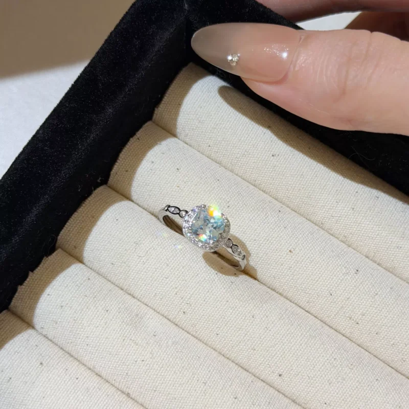 S925 Silver Light Blue Cushion Cut Ring