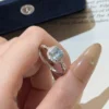 S925 Silver Light Blue Cushion Cut Ring